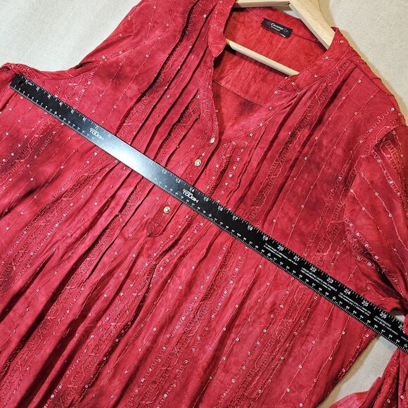 Cocomo Woman Tunic Top  2X Red Sequins Boho Jersey  3/4 Sleeve V Neck Blouse - Picture 7 of 10